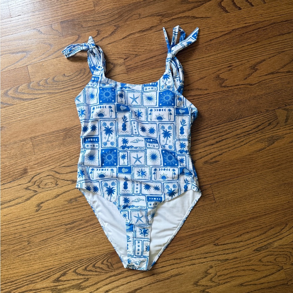 Pink Lily Blue and White Patterned One Piece